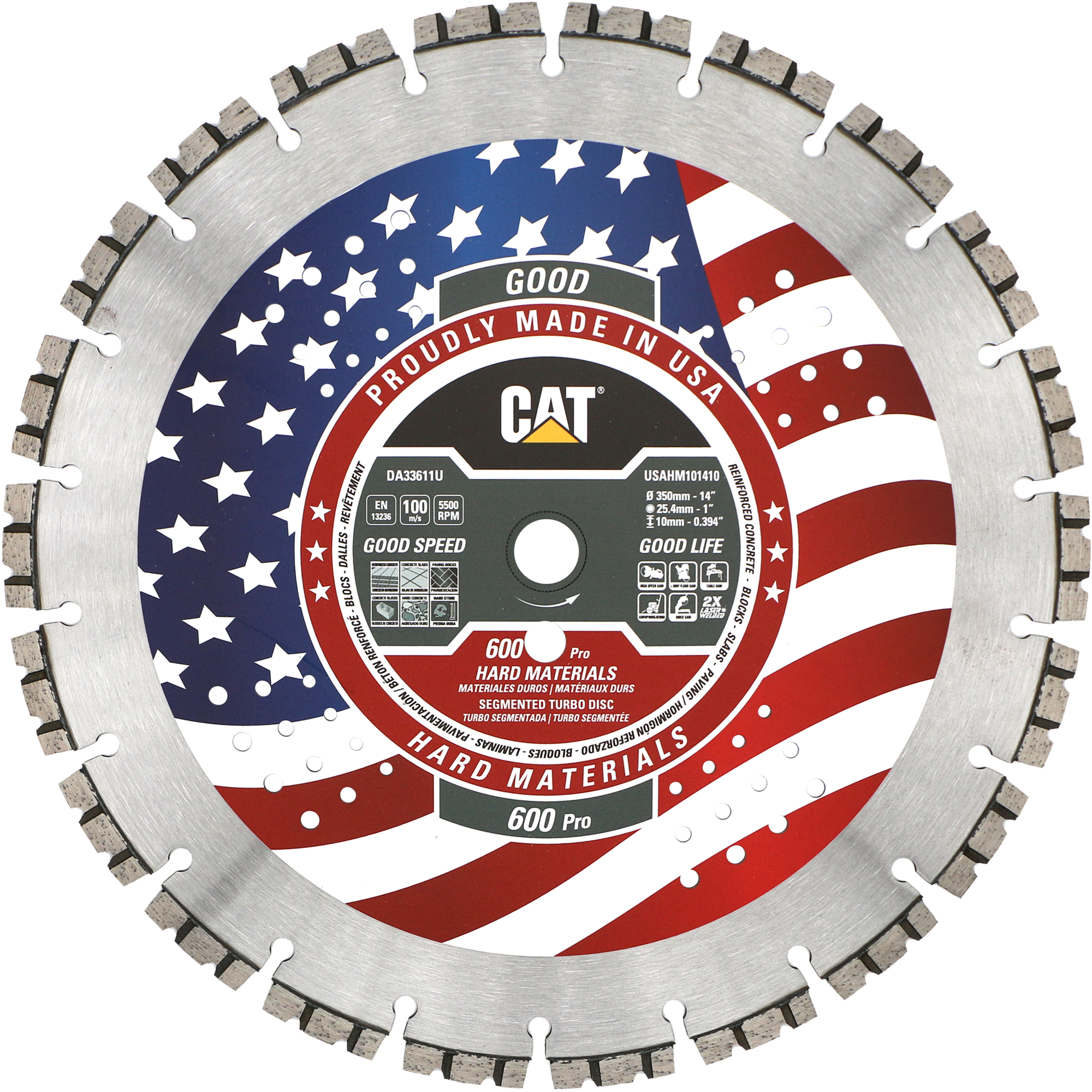 CAT, Cat 600 Pro Made in USA Hard Materials 14in., Blade Diameter 14 in, Included (qty.) 1 Model# DA33611U